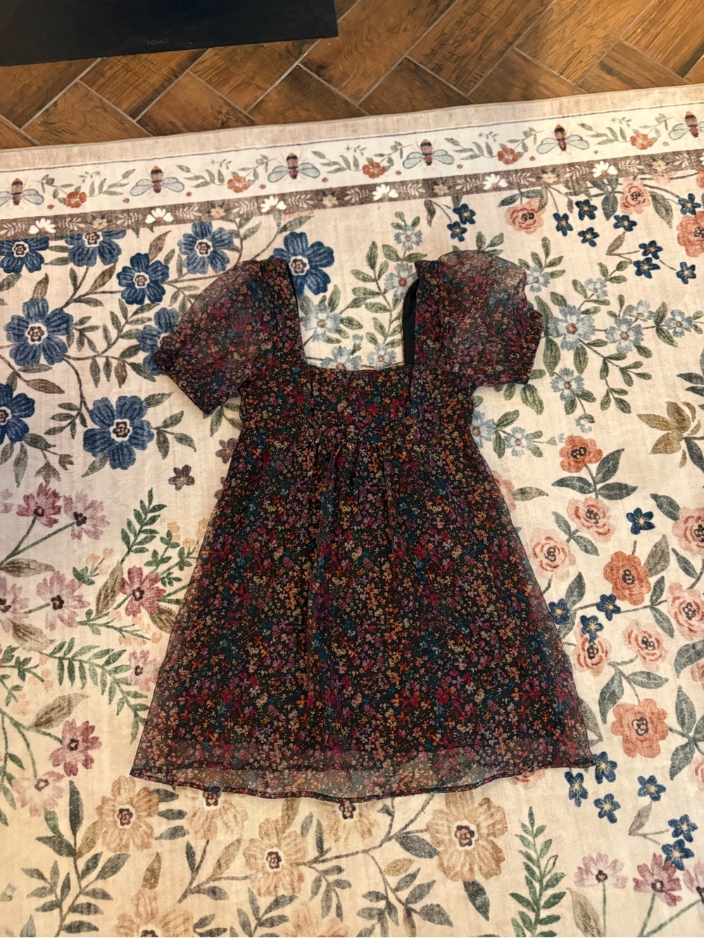 wild fable Black Floral Square-Neck Mini Dress